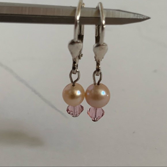 Vintage Freshwater Pink Pearl and Rose Quartz Drop Earrings Sterling Silver NWT - Picture 9 of 10